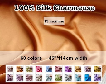 60 Colors- 19 momme Solid Pure Mulberry Silk Satin/Charmeuse Fabric
