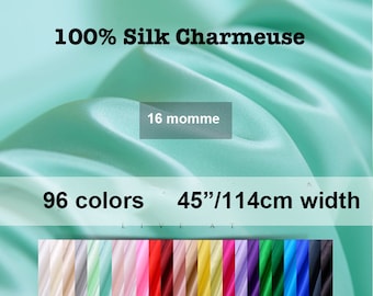 96 colors -16 Momme Solid Silk Charmeuse Fabric