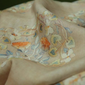 100% Ramie Fabric Pastel Orange Yellow Flower Ramie For Summer Dress Blouse