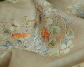 100% Ramie Fabric Pastel Orange Yellow Flower Ramie For Summer Dress Blouse