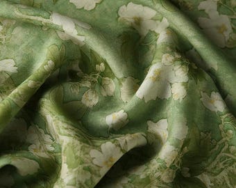 Thin 100% Ramie Fabric Spring Green Floral Ramie For Summer Dress Blouse