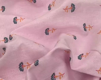 Floral Linen Fabric – Light Pink Summer Dress Material, 55" Wide