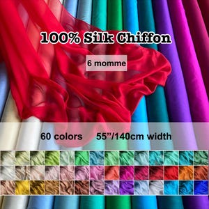 60 Colors- Solid Silk Chiffon  100% Pure Silk 6 Momme 55"/140cm width