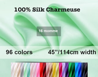 96 colors -16 Momme Solid Silk Charmeuse Fabric