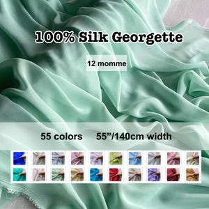 55 Colors- Solid Silk Georgette Fabric 100% Pure Silk 12 Momme 55&quot;/140cm width