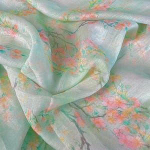 100% Ramie Fabric Pink Plum Blossom Floral Ramie For Summer Dress