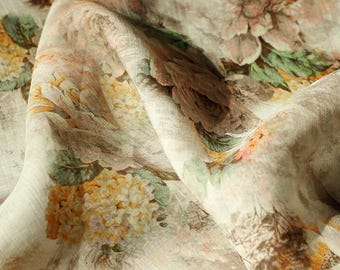 Thin 100% Ramie Fabric Light Beige Large Floral Ramie For Summer Dress Blouse