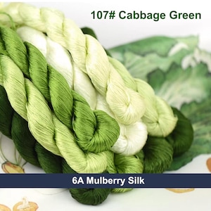 Pure silk thread for embroidery, Cabbage Green Shades Silk Embroidery Thread, Hand Dyed Embroidery Thread