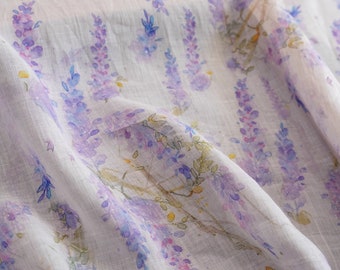 100% Ramie Fabric Lilac Purple Vine Print Ramie For Summer Dress Blouse