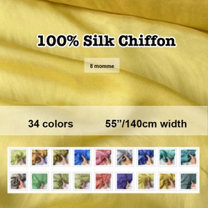 34 Colors- Solid Silk Chiffon  100% Pure Silk 8 Momme 55&quot;/140cm width