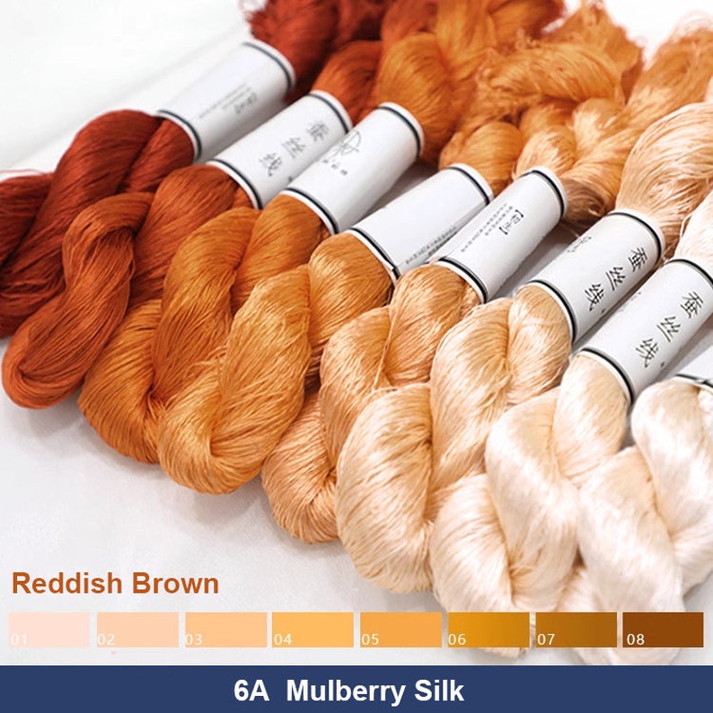 Pure Silk Thread for Embroidery, Reddish Brown Shades Untwisted Flat