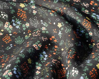 Thin 100% Ramie Fabric Little Flower On Black Ramie For Summer Dress Blouse