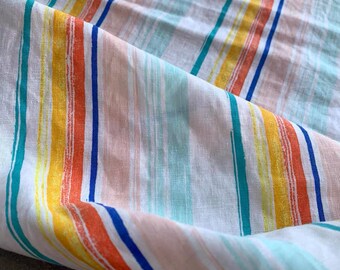 Rainbow Stripes Linen Cotton Blend Fabric For Clothing & Home Textile- 1/2 yard