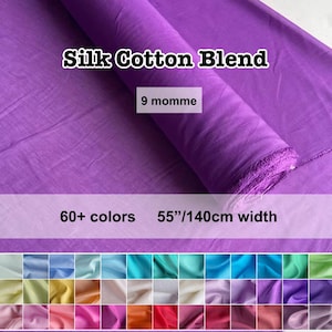 60+ colors - 9 Momme Solid Silk Cotton Blend Fabric Lining Fabric 140cm 55&quot; width - 39&quot;/100cm