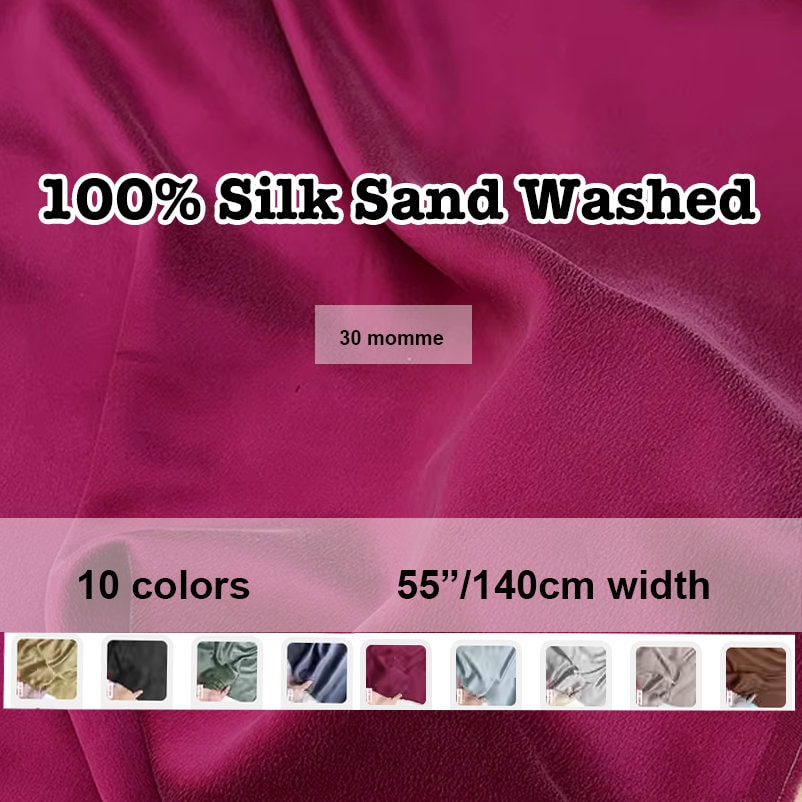10 Colors- Sand Washed 30 Momme 100% Silk Heavy Charmeuse Fabric Solid
