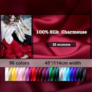 96 Colors- 30 Momme 100% Silk Heavy Charmeuse Satin Fabric Solid