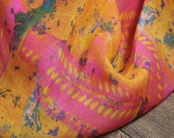 100% Ramie Fabric Pink Yellow Floral Ramie For Summer Dress Blouse