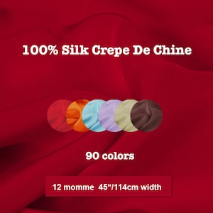 90 Colors- Solid 100% Silk Crepe De Chine Fabric 12momme