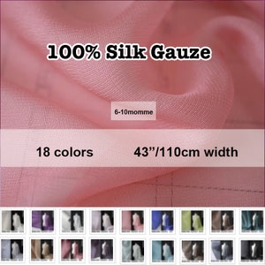 18 colors Pure 100 Silk Gauze Solid 100% Pure Silk 6-10 Momme