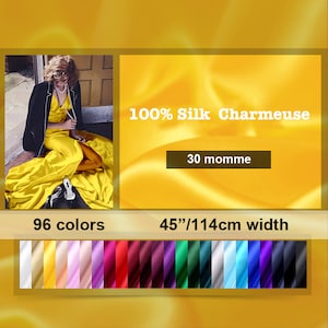 96 Colors- 30 Momme 100% Silk Heavy Charmeuse Satin Fabric Solid