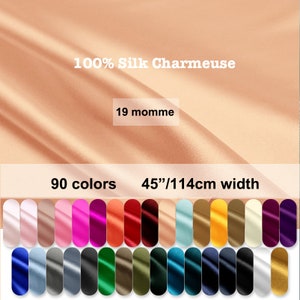 90 Colors- Solid Pure Mulberry Silk Satin/Charmeuse Fabric 19momme
