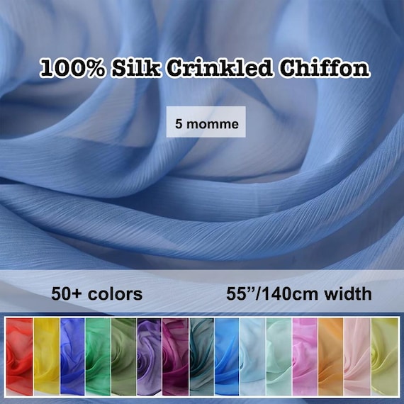 50+ Colors- Solid Crinkle Silk Chiffon  100% Pure Silk 6 Momme 39"/100cm width