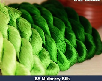 Hilo de seda pura para bordar, hilo de bordar de seda en tonos verdes, hilo de bordar teñido a mano