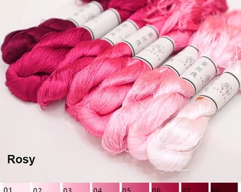 Pure silk thread for embroidery, Peach Rosy shades Non-Twisted Flat Silk Embroidery Thread, Hand Dyed Embroidery Thread