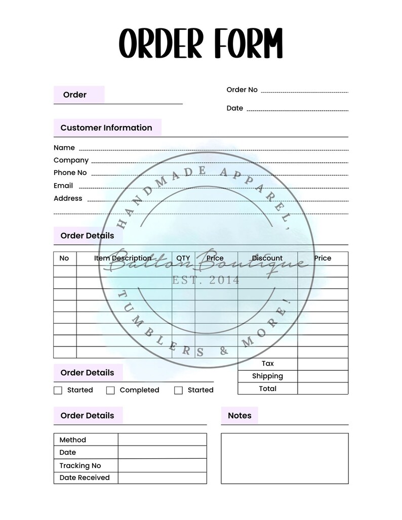 Order Form Editable Crafters Order Form Template Etsy Shop Craft