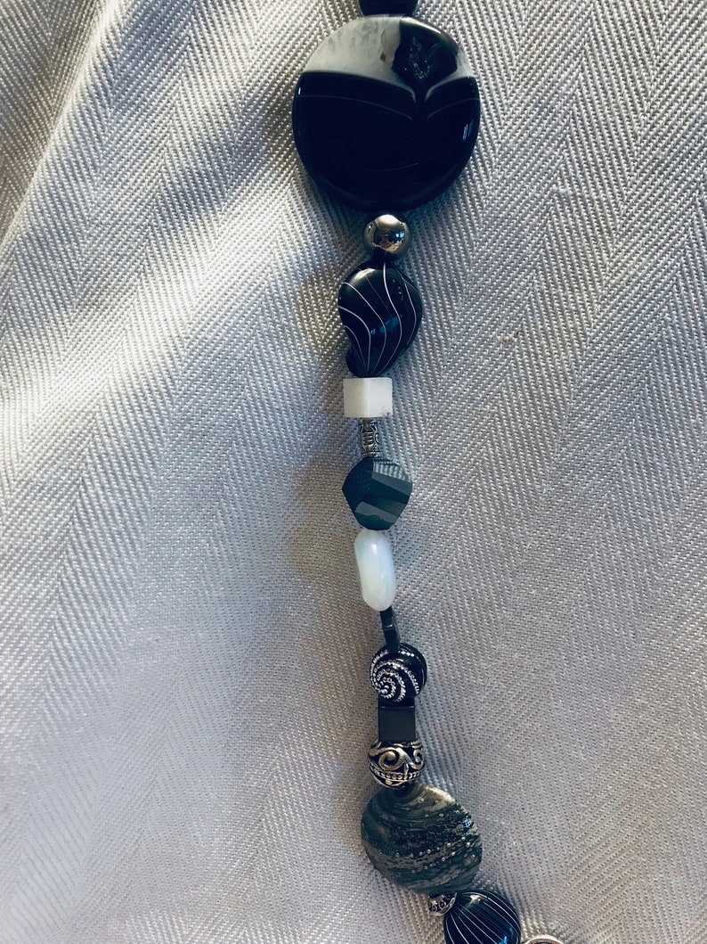 Black White Silver Neutral Statement Quirky Funky Chunky Boho Artsy Necklace