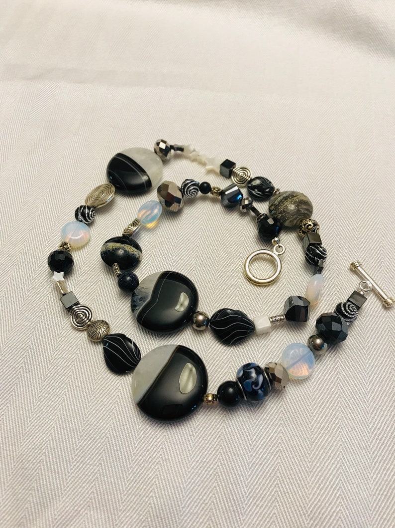 Black White Silver Neutral Statement Quirky Funky Chunky Boho Artsy Necklace