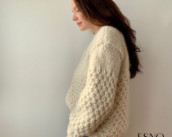Easy knit pattern | Chunky sweater Frosty in Moss stitch | Knitting Pattern by ESNQ Knit | Instant Download |