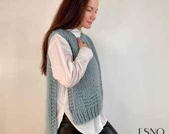 Easy knit pattern | Chunky vest Knitting Pattern by ESNQ Knit | Elysian vest with open sides | Instant Download |