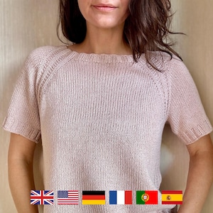 Beginner friendly Mellow Mood Top knitting pattern with video tutorial (Eng, De, Fr, Es, Pt) - PDF