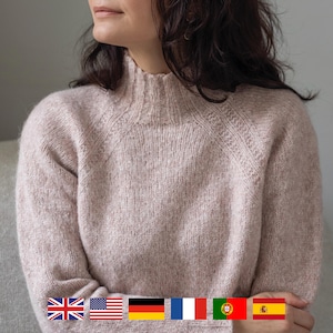 Anfängerfreundliche Mellow Mood Pullover Strickanleitung mit Video-Anleitung (Eng, De, Fr, Es, Pt) - PDF