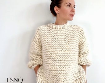 Easy knit pattern | Chunky sweater Alaska Dream Knitting Pattern by ESNQ Knit | Instant Download |