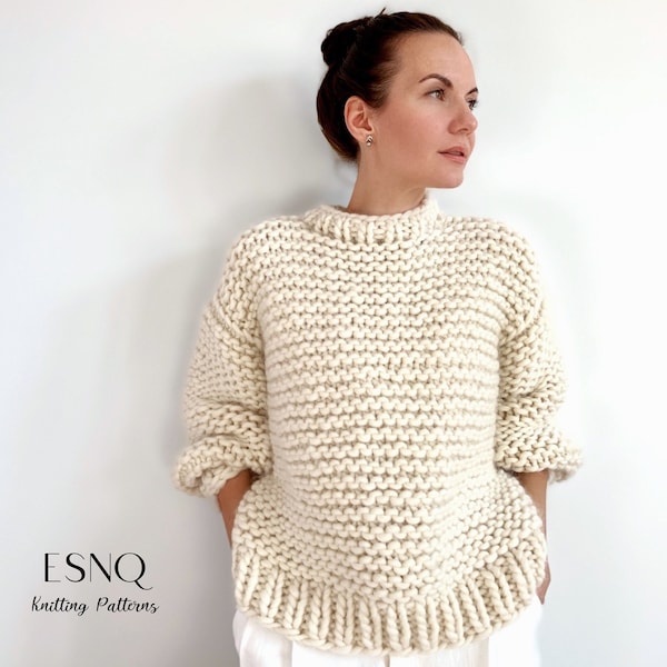 Easy knit pattern | Chunky sweater Alaska Dream Knitting Pattern by ESNQ Knit | Instant Download |