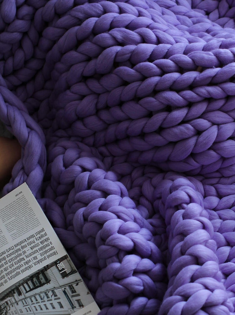 Lavender blanket Chunky Knit Blanket Arm knit blanket Etsy