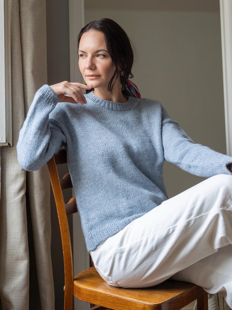 Drop in Dream sweater knitting pattern for beginners with video tutorial (Eng, De, Fr). image 3