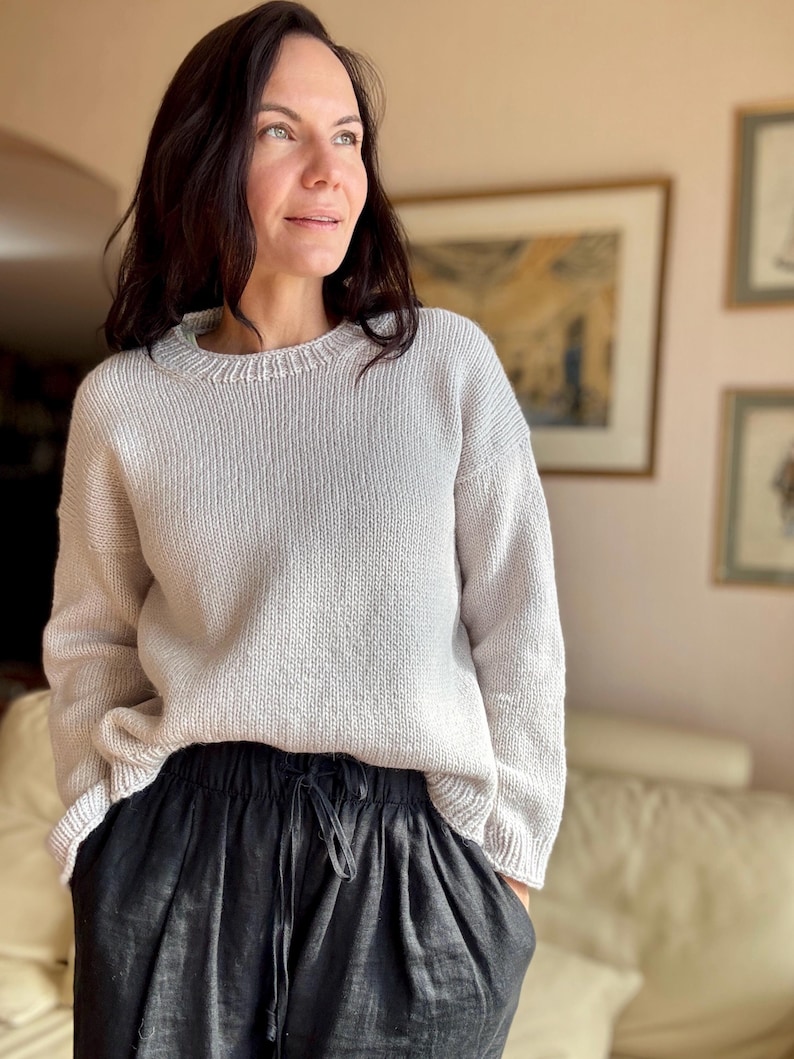 Drop in Dream sweater knitting pattern for beginners with video tutorial (Eng, De, Fr). image 10