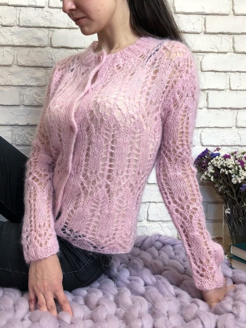 Pink Mohair Cardigan With Buttons in Size LXL Etsy