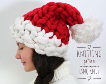Santa hat Knitting pattern with video tutorial | Beginner level | Arm knit, no needles