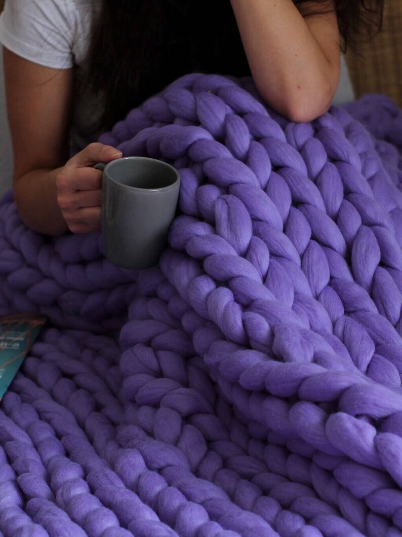 Lavender blanket Chunky Knit Blanket Arm knit blanket Etsy