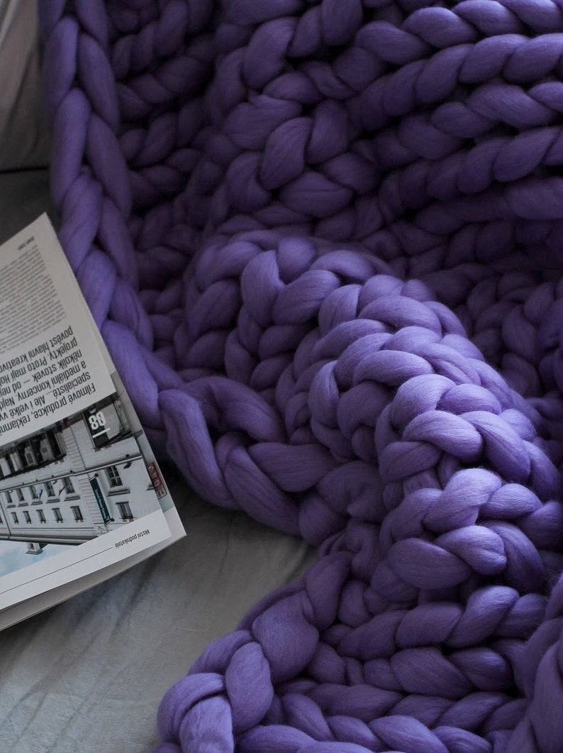 Lavender blanket Chunky Knit Blanket Arm knit blanket Etsy