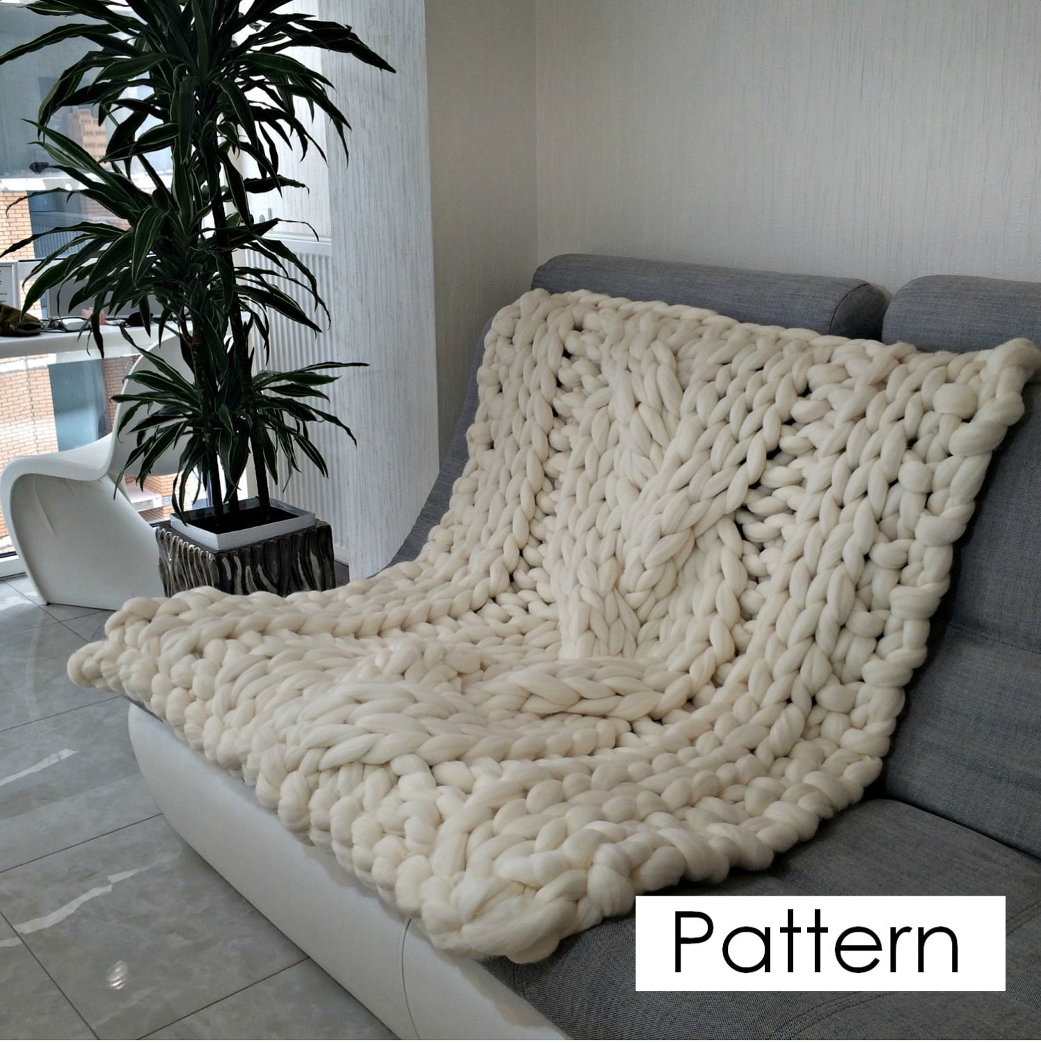 Chunky knit blanket pattern 51x51 130x130 cm Knitting Etsy