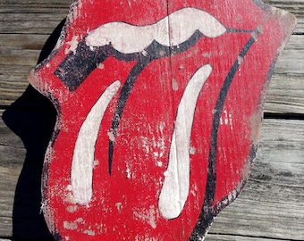 Distressed Wooden distressed Rolling Stones tongue logo