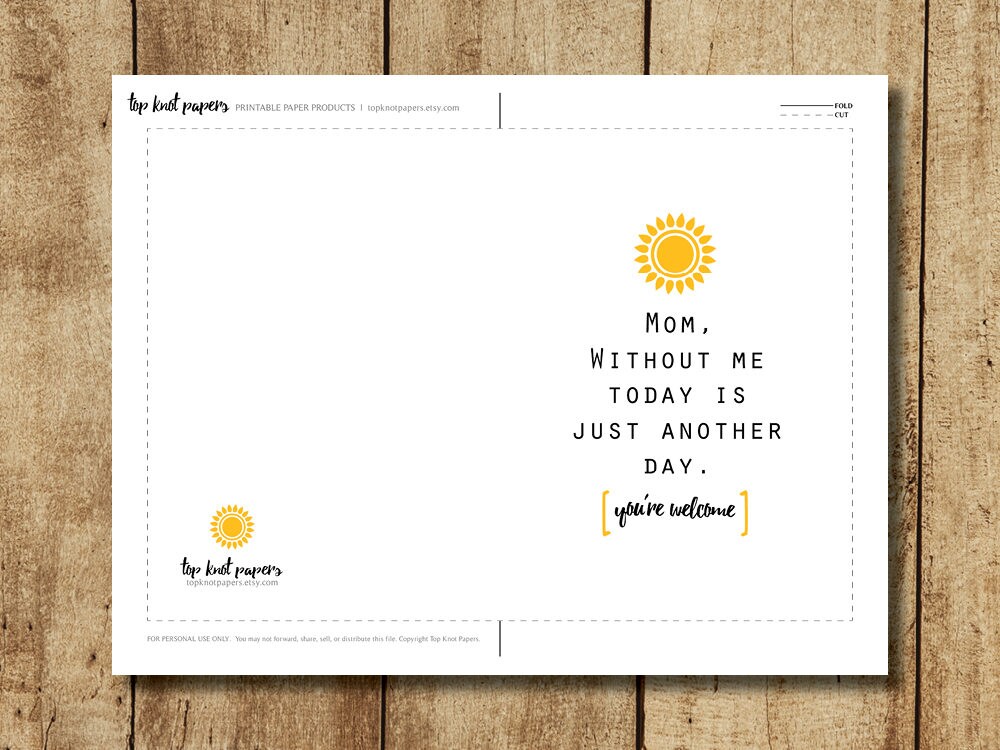 Printable Card for Mom -- Make Your Own Cards at Home, Instant Download ...