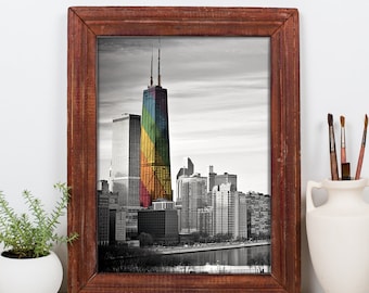 Chicago Hancock Center Pride Art Print | LGBTQ+ Inclusive Pride Flag Colors | Art Print in Multiple Sizes | Chicago Pride