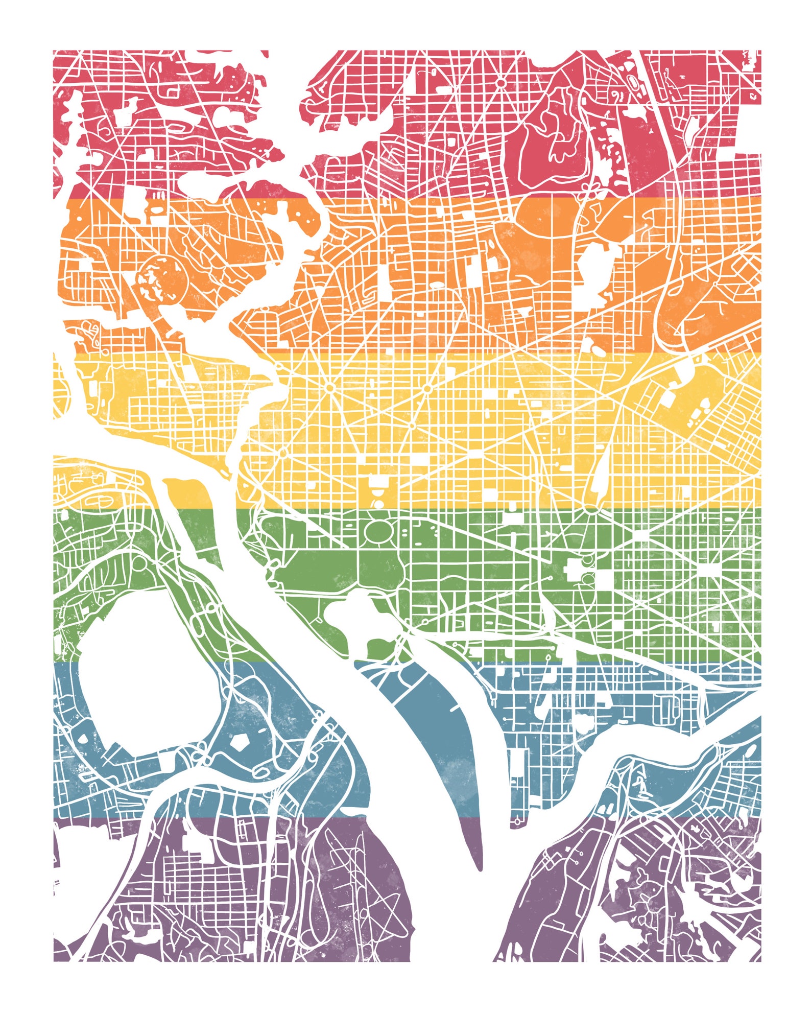 DC Map LGBTQ Pride Flag Art Print Washington DC Pride Flag Etsy