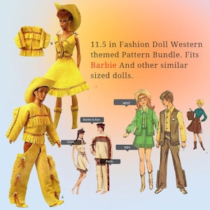 Fashion Doll Western theme downloadable PDF sewing pattern Bundle